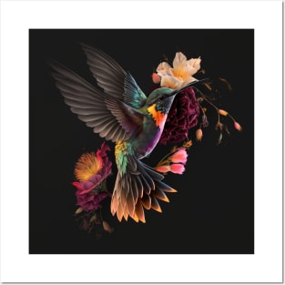 Hummingbird and Flowers mix Posters and Art